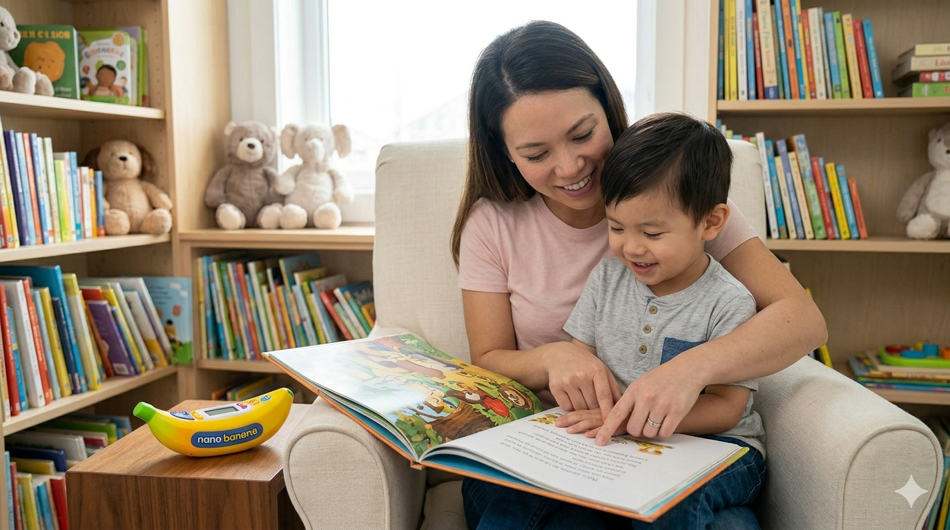 Child reading with parent